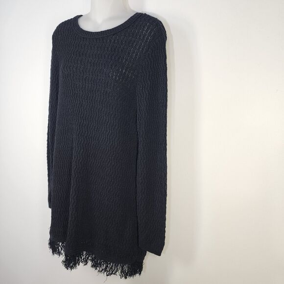 J Jill Sweater Size Medium Womens Black Fringed Tunic Textured Knit Long Sleeve - Picture 5 of 9